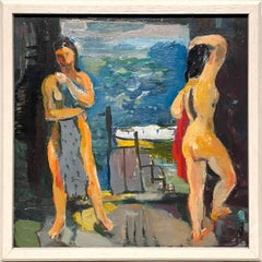 Un bellissimo quadro di figura moderno, Due bagnanti in una casa galleggiante di Francis Chapin