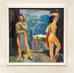 Un bellissimo quadro di figura moderno, Due bagnanti in una casa galleggiante di Francis Chapin