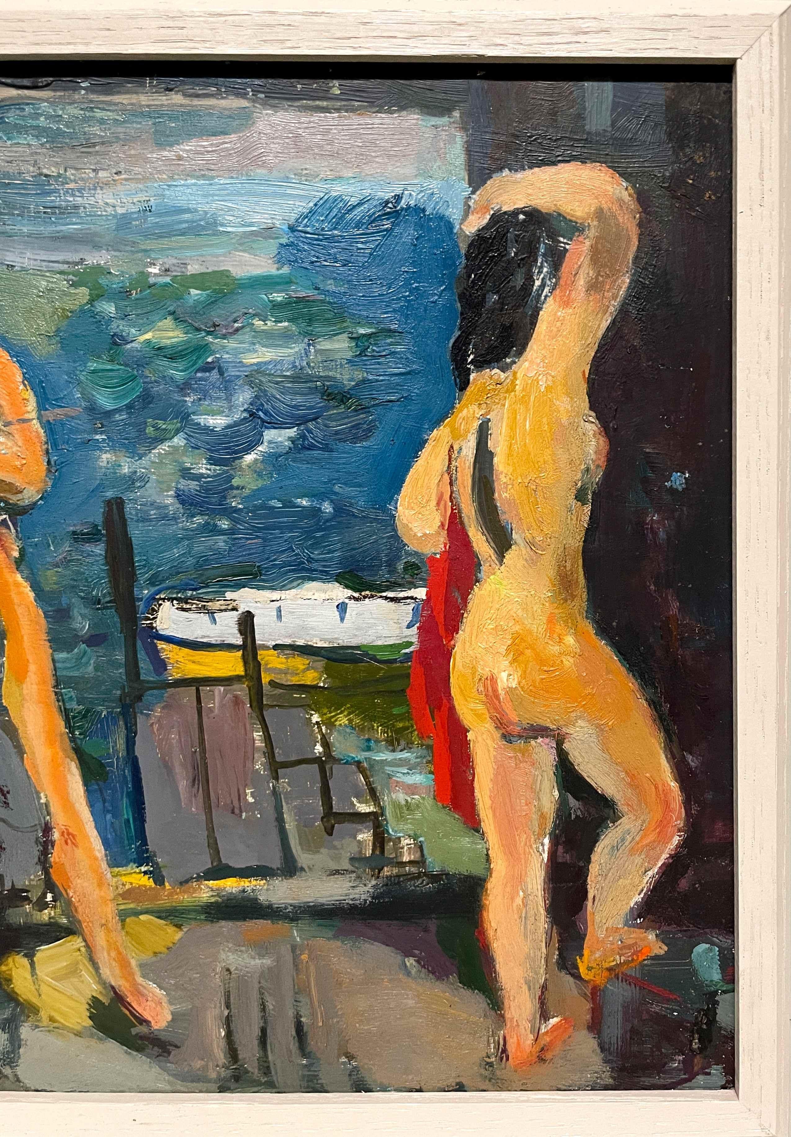 Un bellissimo quadro di figura moderno, Due bagnanti in una casa galleggiante di Francis Chapin in vendita 4