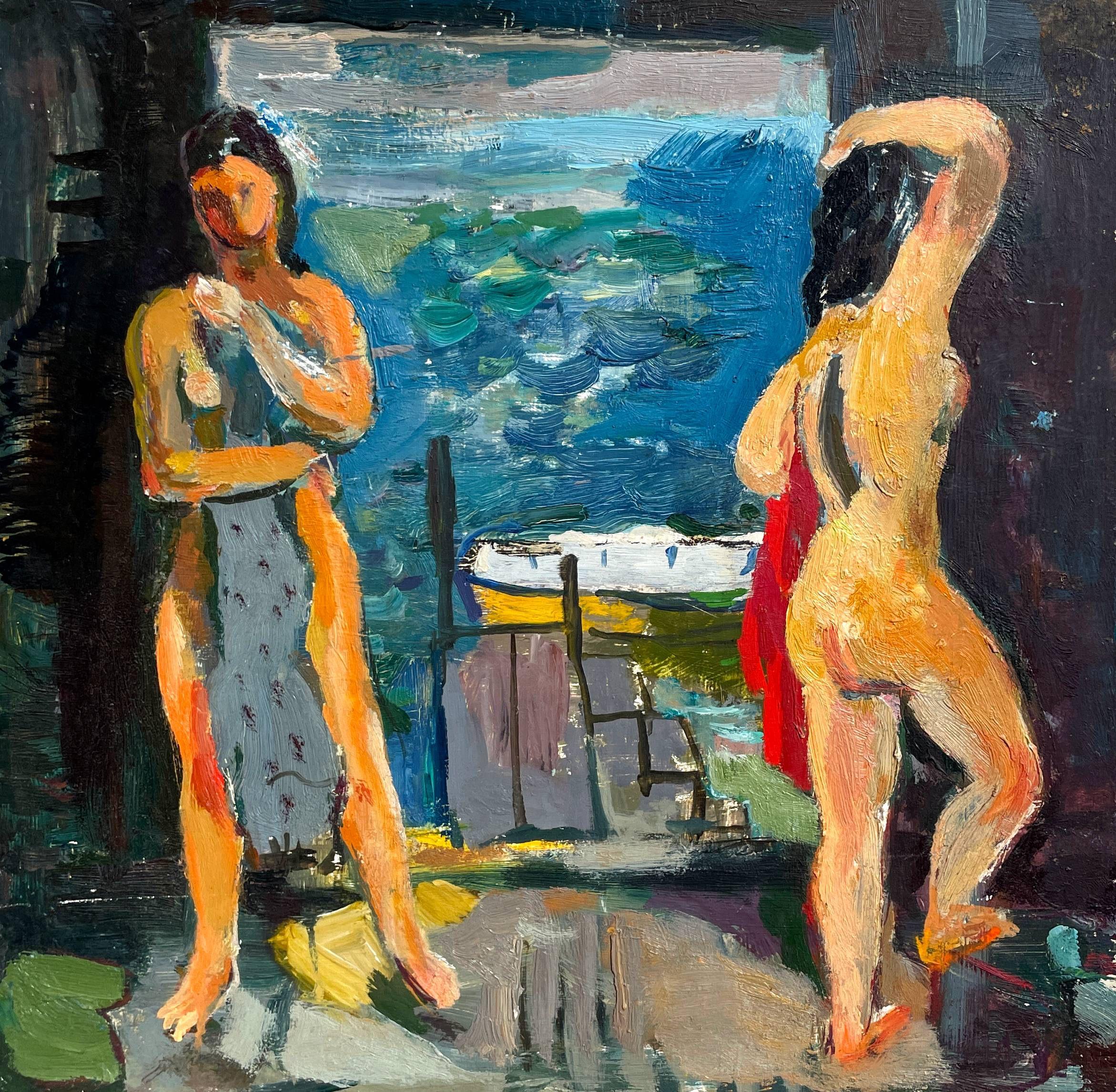 Un bellissimo quadro di figura moderno, Due bagnanti in una casa galleggiante di Francis Chapin