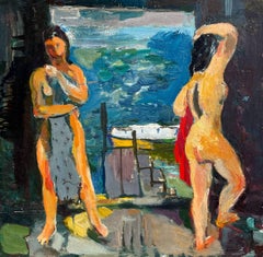 A Beautiful Modern Figure Painting, Two Bathers in a Boathouse by Francis Chapin