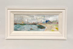 Una movimentata scena di porto estivo di Martha's Vineyard in stile Mid-Century Modern degli anni '50