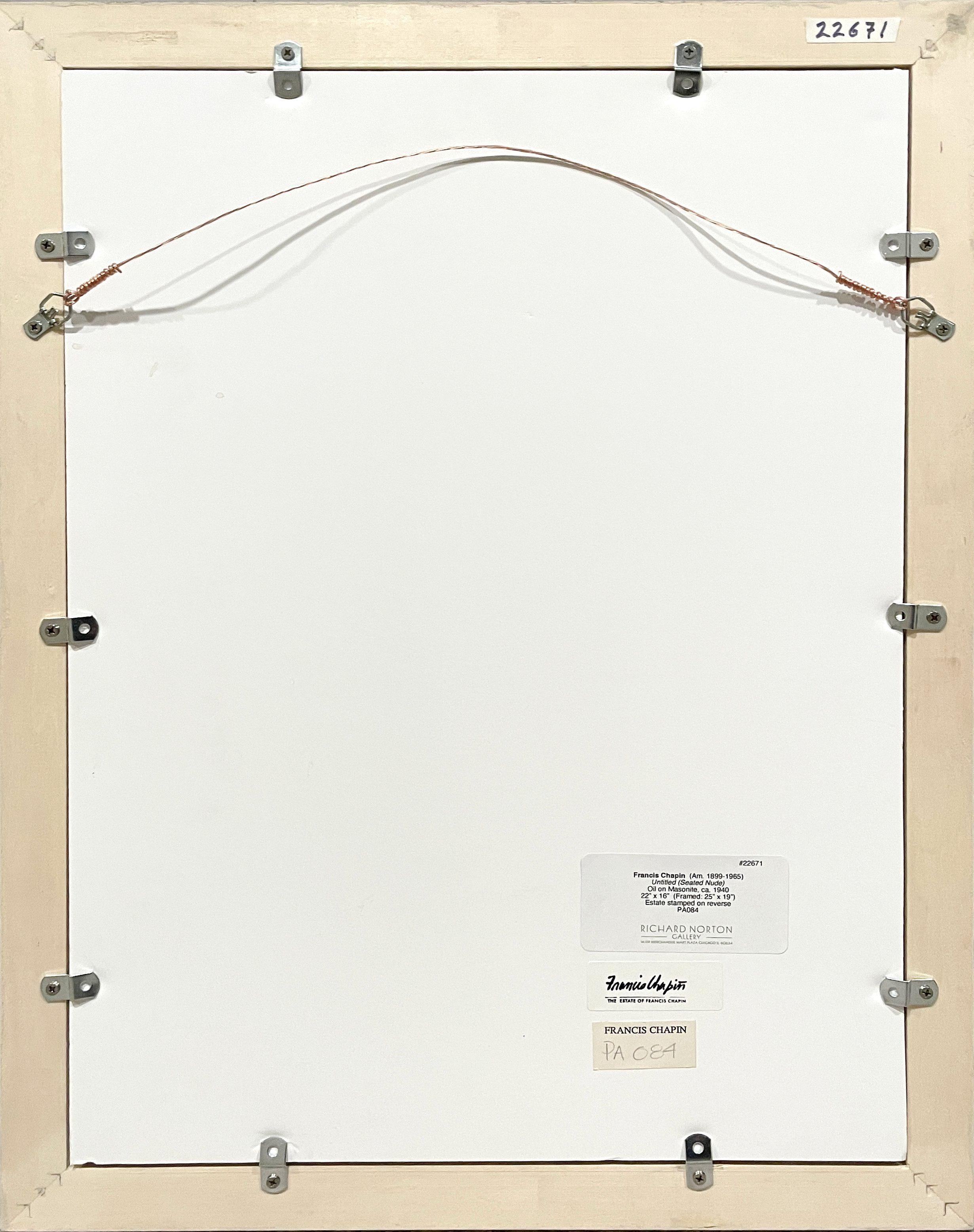 Une captivante peinture moderne des années 1940 représentant un nu féminin assis, réalisée par Francis Chapin en vente 6