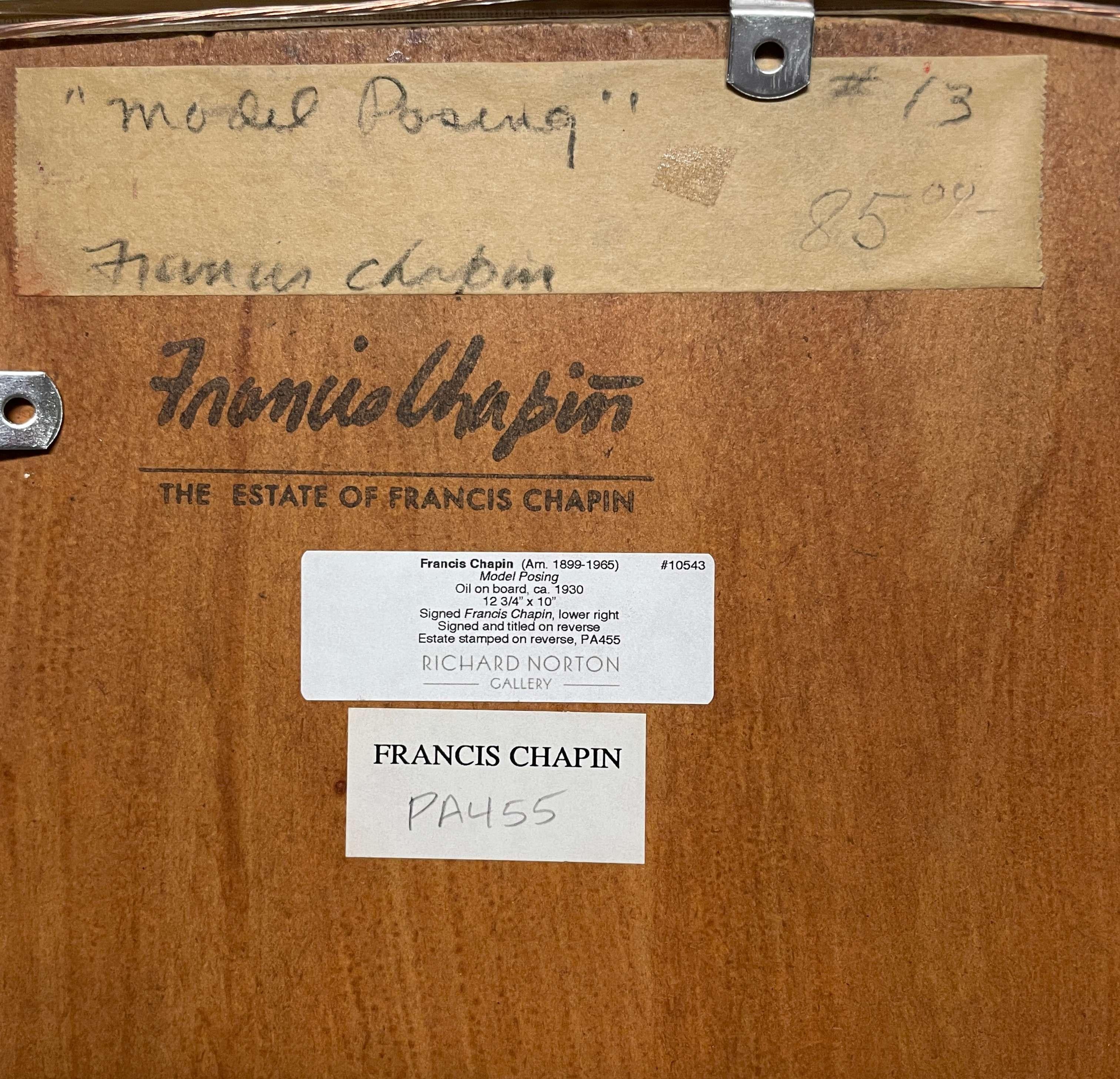 Ein charmantes, modernes Ölgemälde aus den 1930er Jahren - Studio-Szene, junge Frau mit Geige im Angebot 2