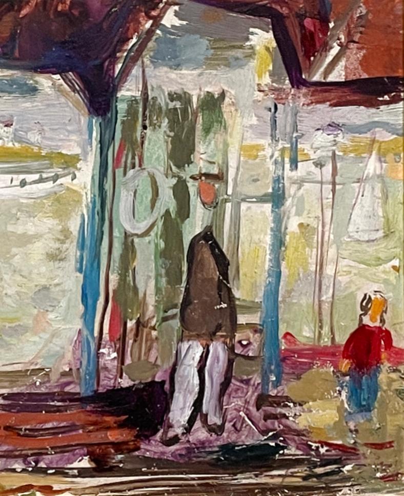 Eine charmante, moderne Hafenszene von Martha's Vineyard aus der Mitte der 1950er Jahre (Braun), Figurative Painting, von Francis Chapin