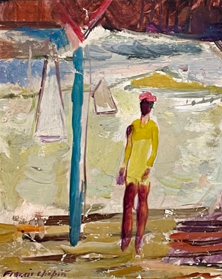 Eine charmante, farbenfrohe Hafenszene von Martha's Vineyard aus der Mitte der 1950er Jahre des bekannten Chicagoer Künstlers Francis Chapin (Am. 1899-1965).  Das Gemälde entstand in der Nähe des Ateliers und Sommerhauses des Künstlers in der