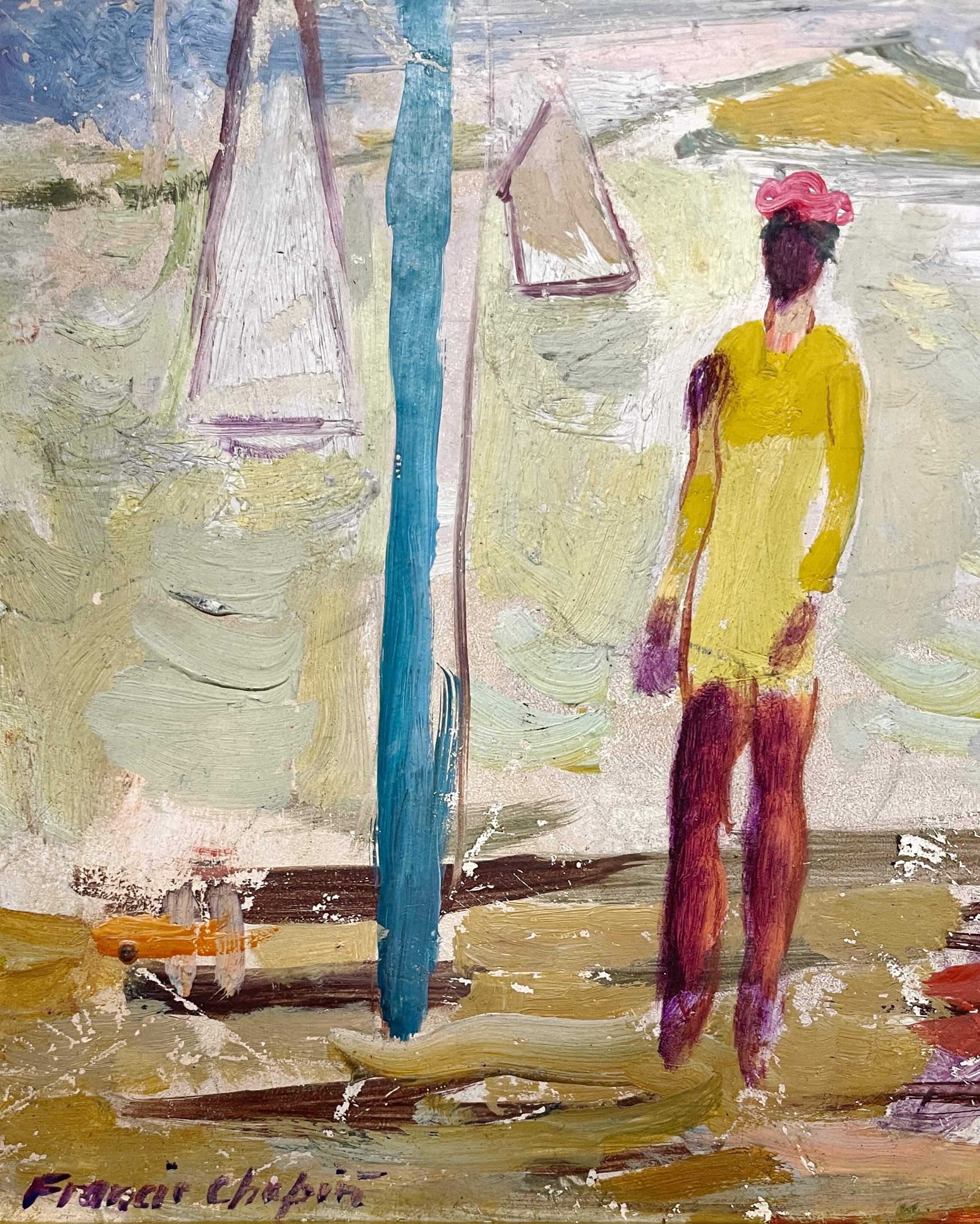 Eine charmante, moderne Hafenszene von Martha's Vineyard aus der Mitte der 1950er Jahre im Angebot 1