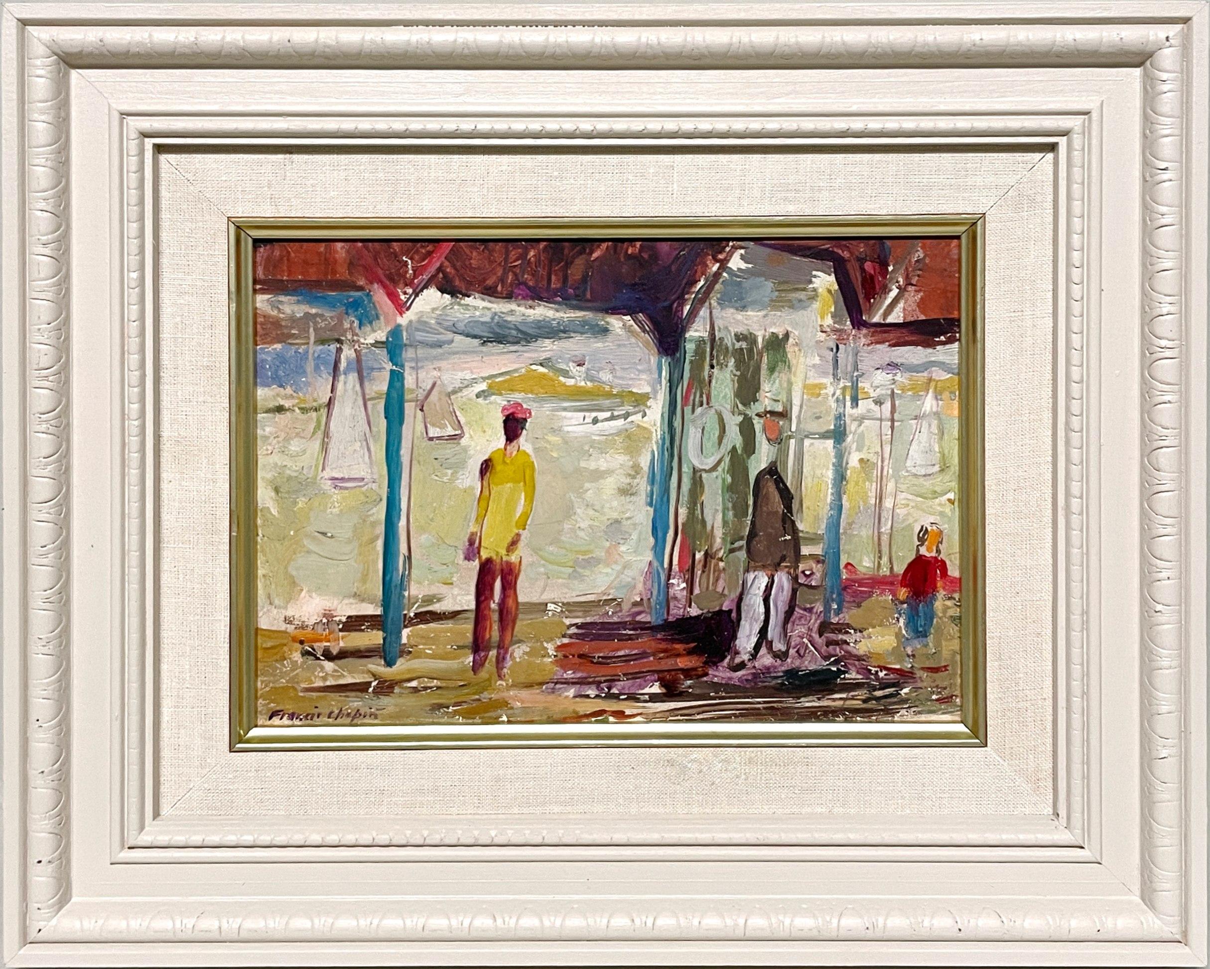 Francis Chapin Figurative Painting – Eine charmante, moderne Hafenszene von Martha's Vineyard aus der Mitte der 1950er Jahre