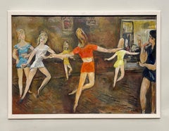 Charmante peinture moderne du milieu du siècle dernier des années 1950, classe de danse classique, scène de studio