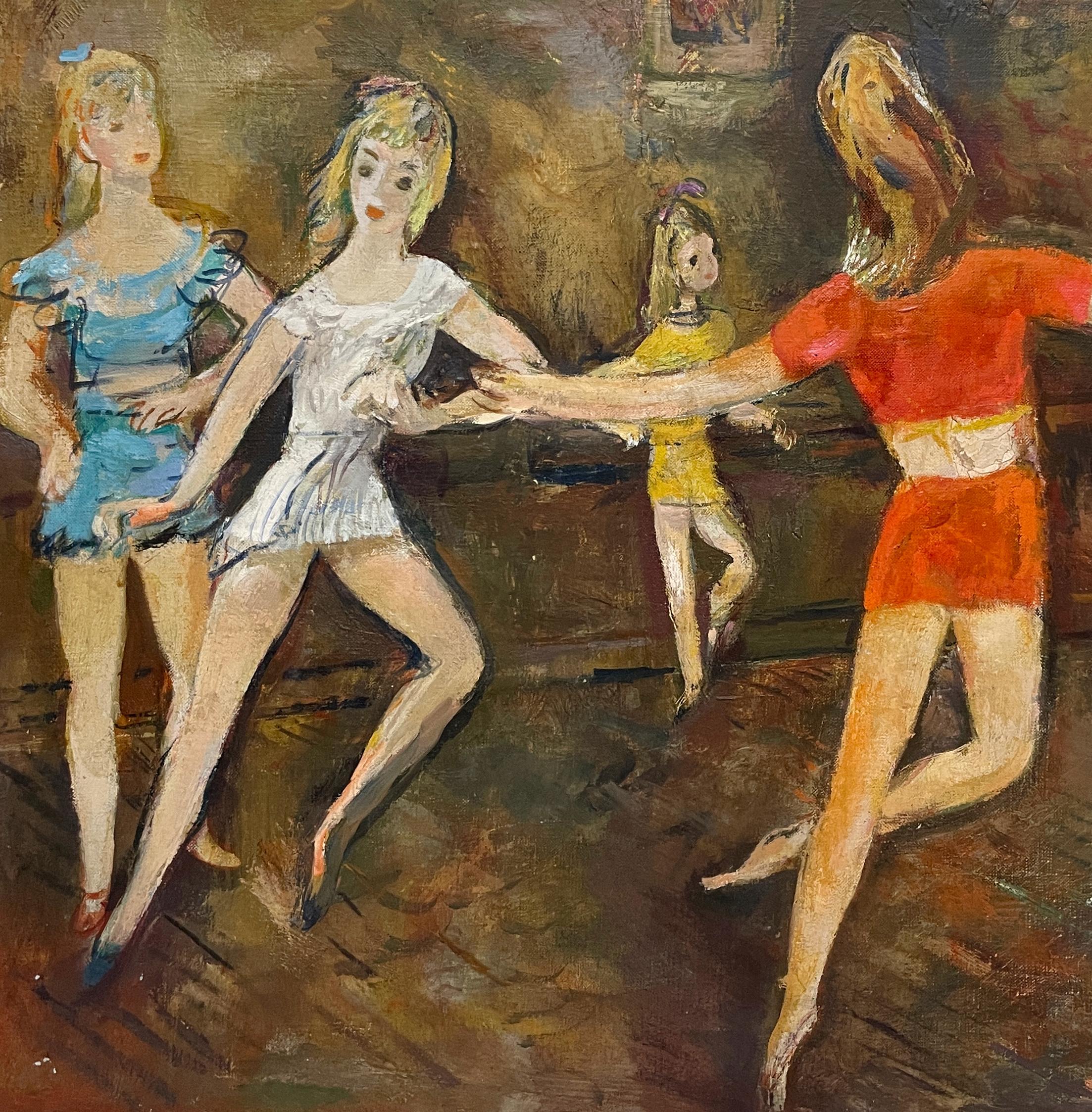 A Charming, 1950s Mid-Century Modern Painting, Ballet Dance Class, Studio Scene en vente 1