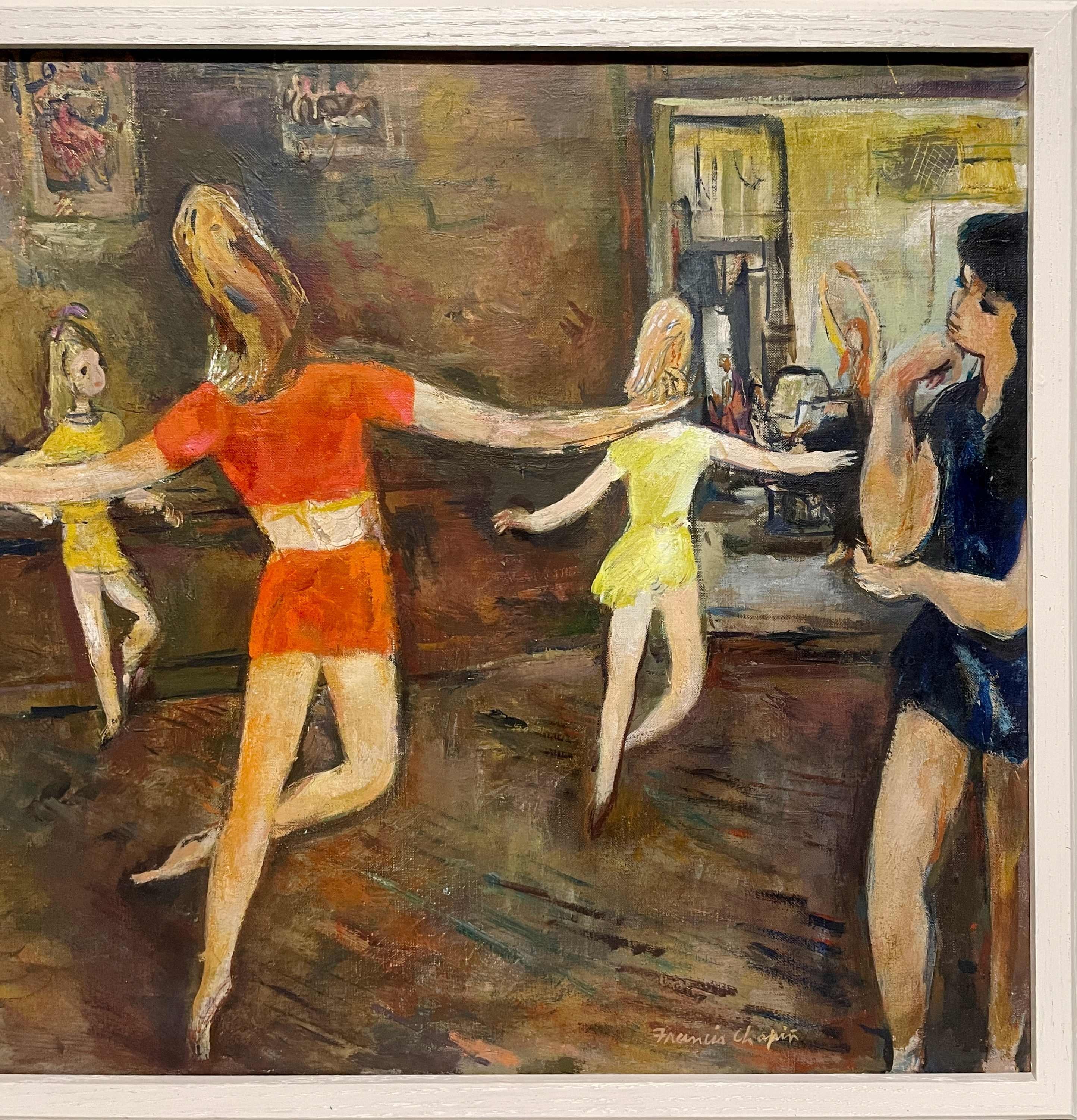 A Charming, 1950s Mid-Century Modern Painting, Ballet Dance Class, Studio Scene en vente 2