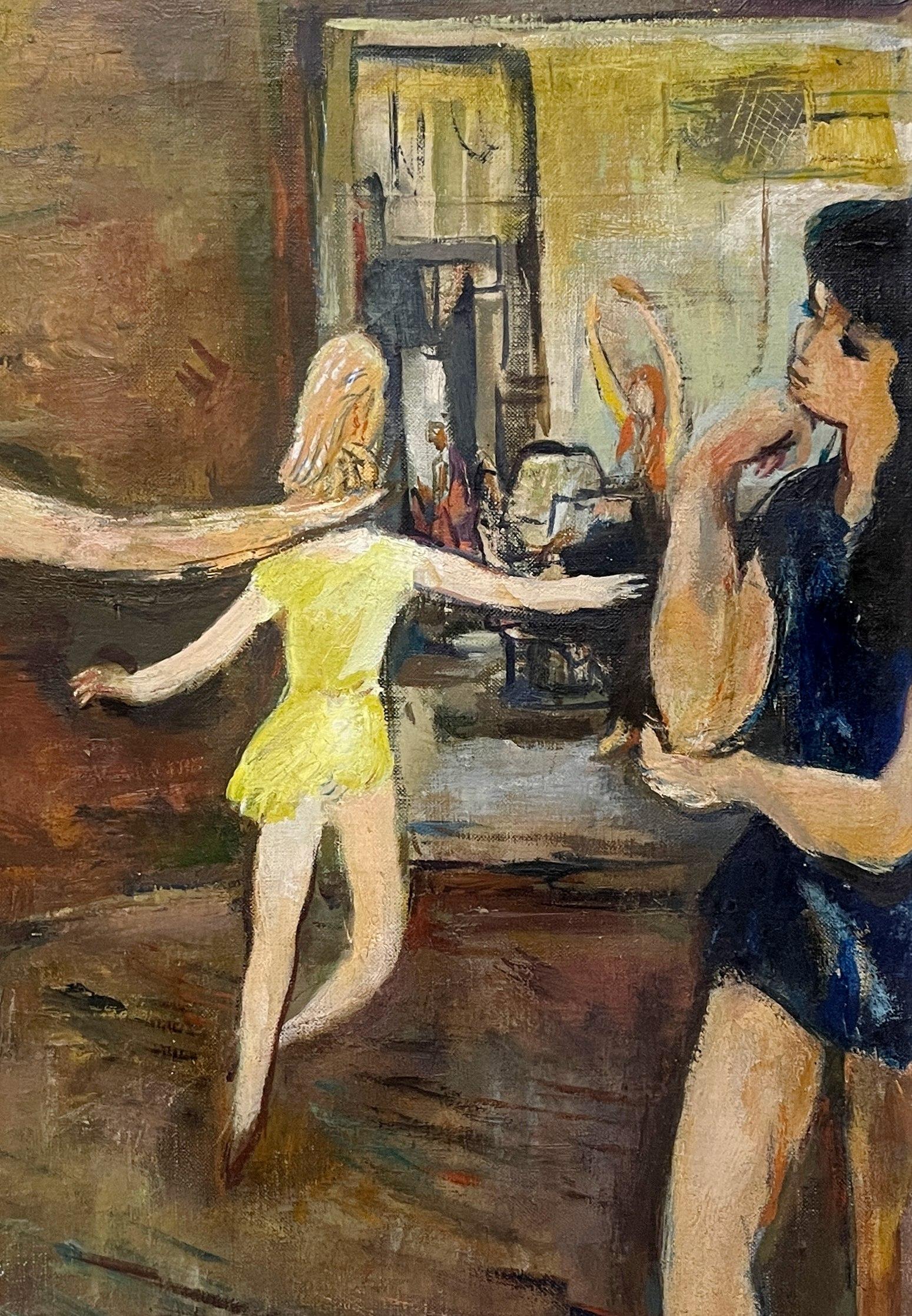 A Charming, 1950s Mid-Century Modern Painting, Ballet Dance Class, Studio Scene en vente 3