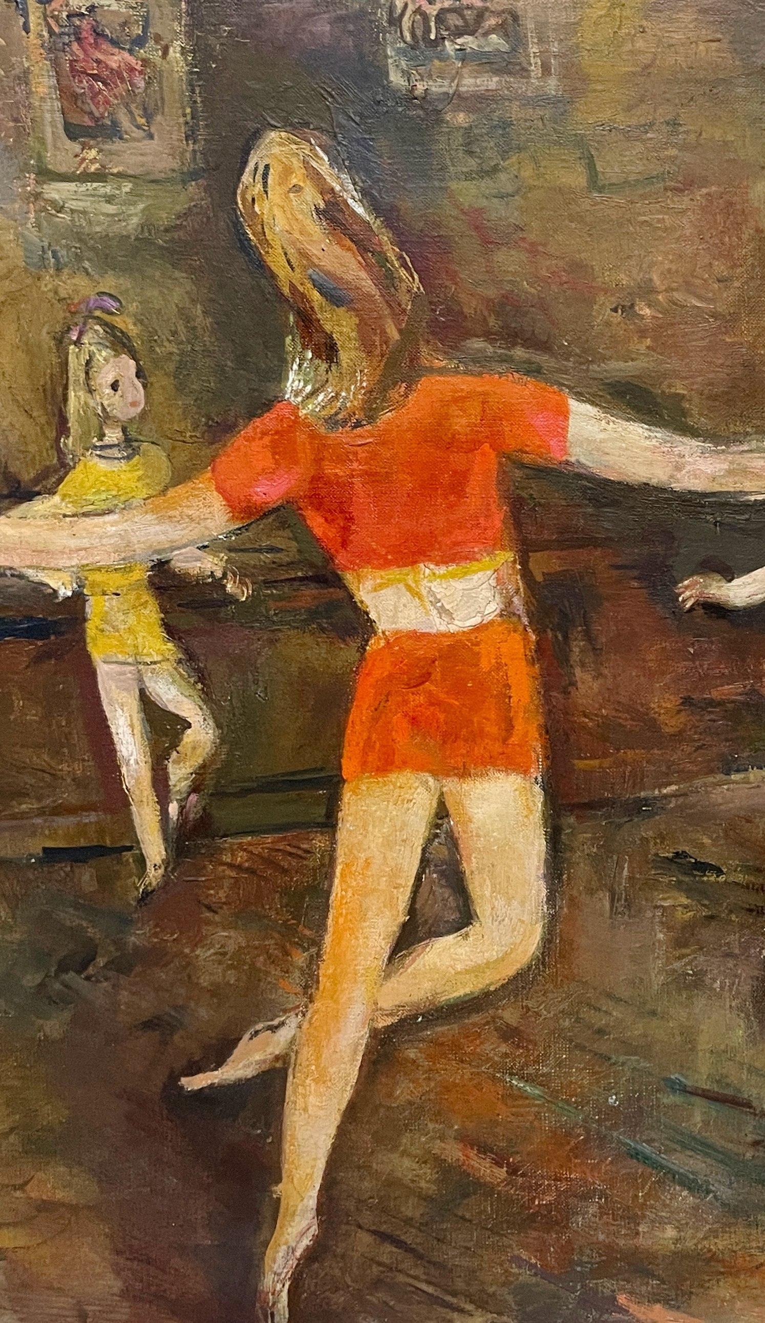 A Charming, 1950s Mid-Century Modern Painting, Ballet Dance Class, Studio Scene en vente 4