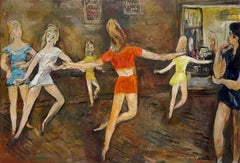 A Charming, 1950s Mid-Century Modern Painting, Ballet Dance Class, Studio Scene