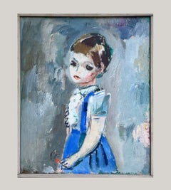 A Charming, 1950s Mid-Century Modern Portrait, "Young Girl in Blue"
