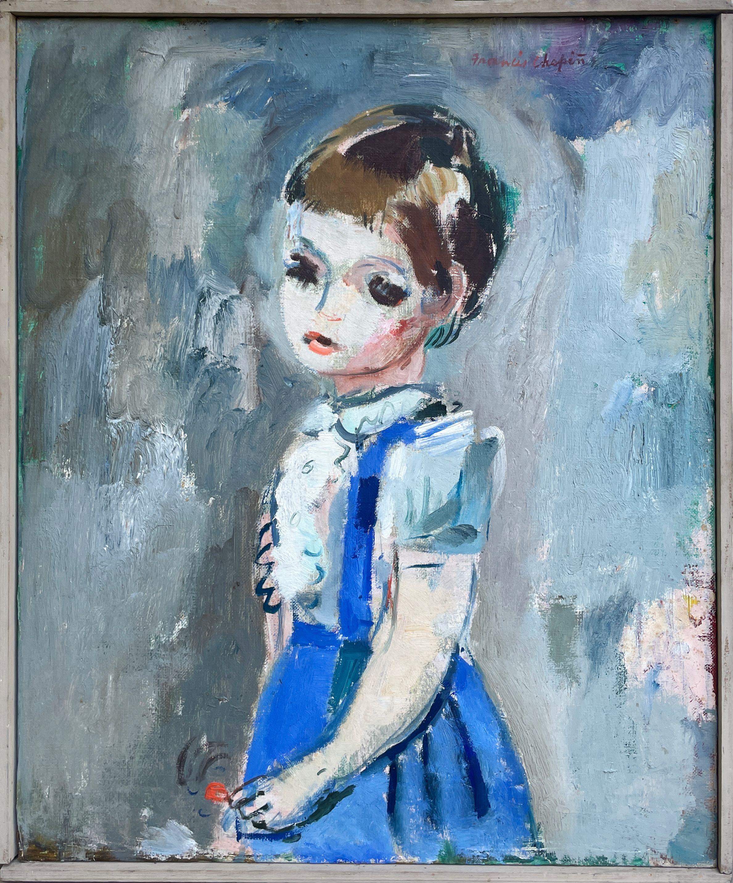 A Charming, 1950s Mid-Century Modern Portrait, "Young Girl in Blue"