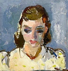 Vintage A Charming 1950s Modern Portrait, Girl in White Dress, by Francis Chapin