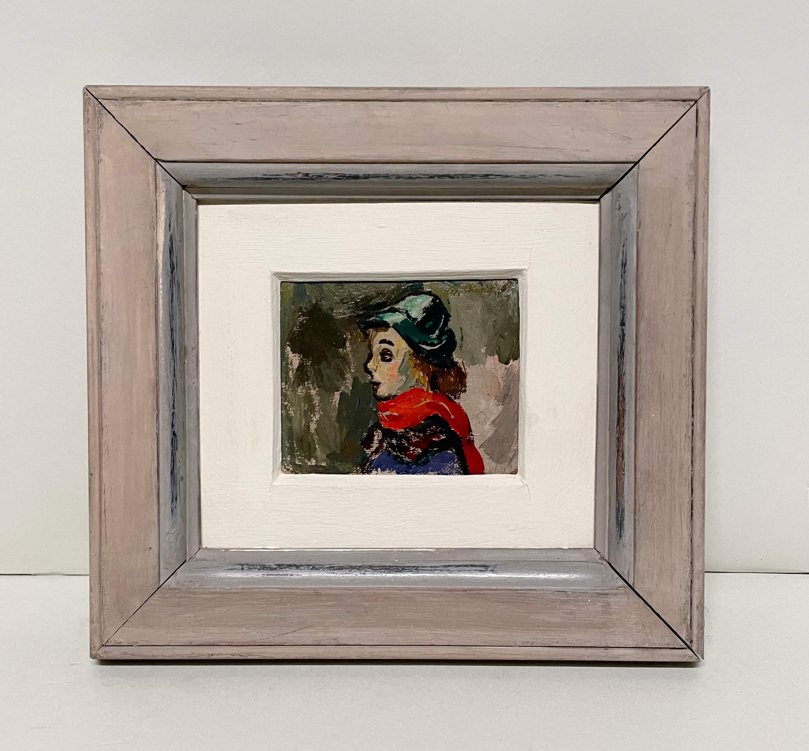 Charmant portrait moderniste des années 1950, jeune fille à l'écharpe rouge par Francis Chapin en vente 1