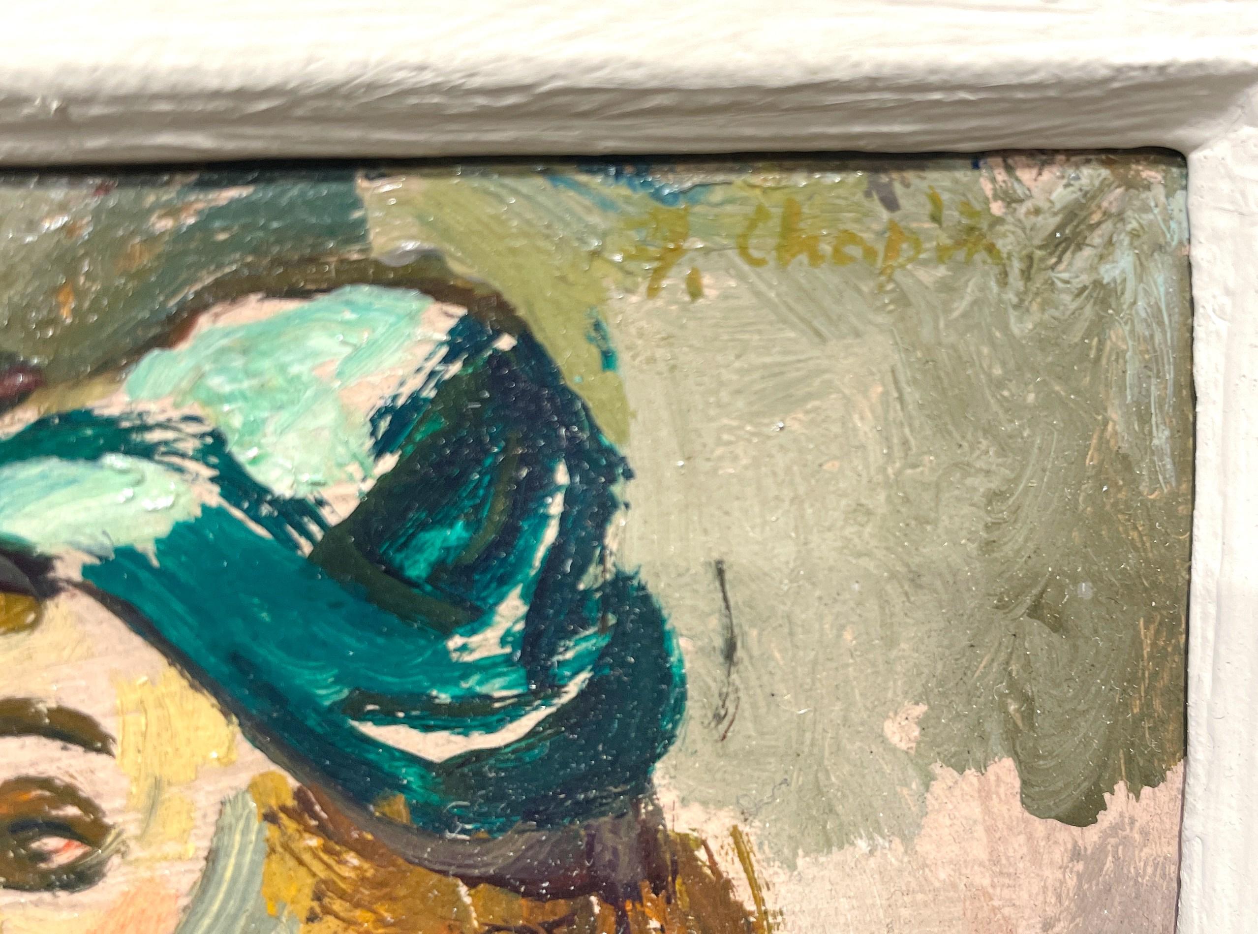 Charmant portrait moderniste des années 1950, jeune fille à l'écharpe rouge par Francis Chapin en vente 5
