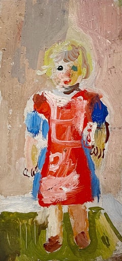 A Charming, 1950s Painting of a Little Girl, "Red Smock" by Francis Chapin