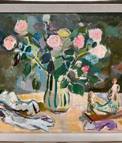 A Charming 1950s Still Life Painting with Gloves & Pink Roses by Francis Chapin