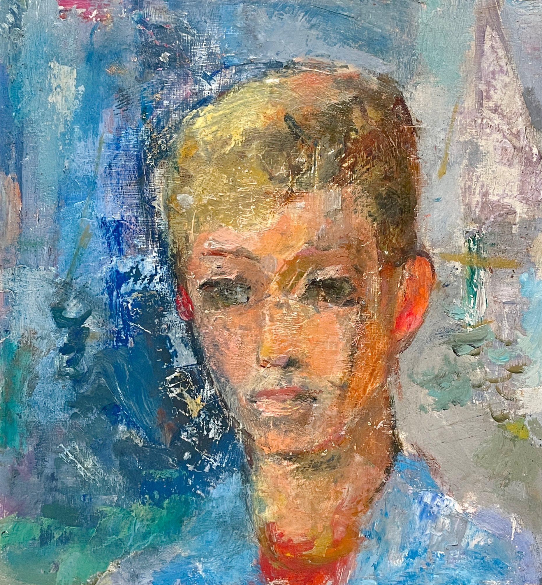 Un affascinante ritratto di un giovane uomo della metà del secolo scorso di Francis Chapin (Am. 1899-1965).  Con un meraviglioso stile espressionista  Il dipinto, che molto probabilmente raffigura un ritratto del figlio dell'artista, Todd Kinsley