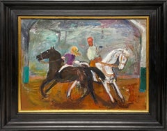 A Charming Vintage Horse Riding Lesson Painting w. Young Girl by Francis Chapin