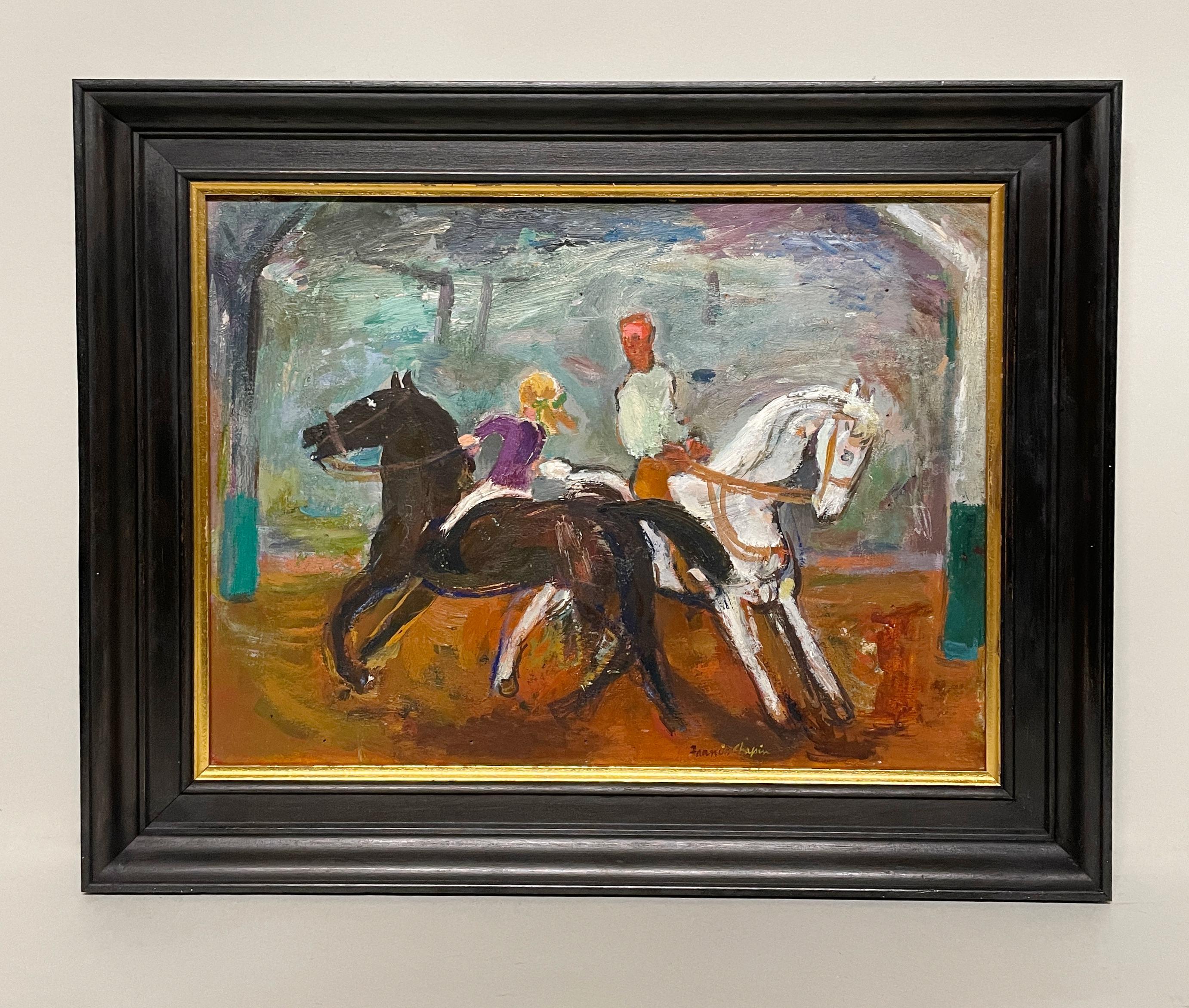 A Charming Vintage Horse Riding Lesson Painting w. Young Girl by Francis Chapin For Sale 2
