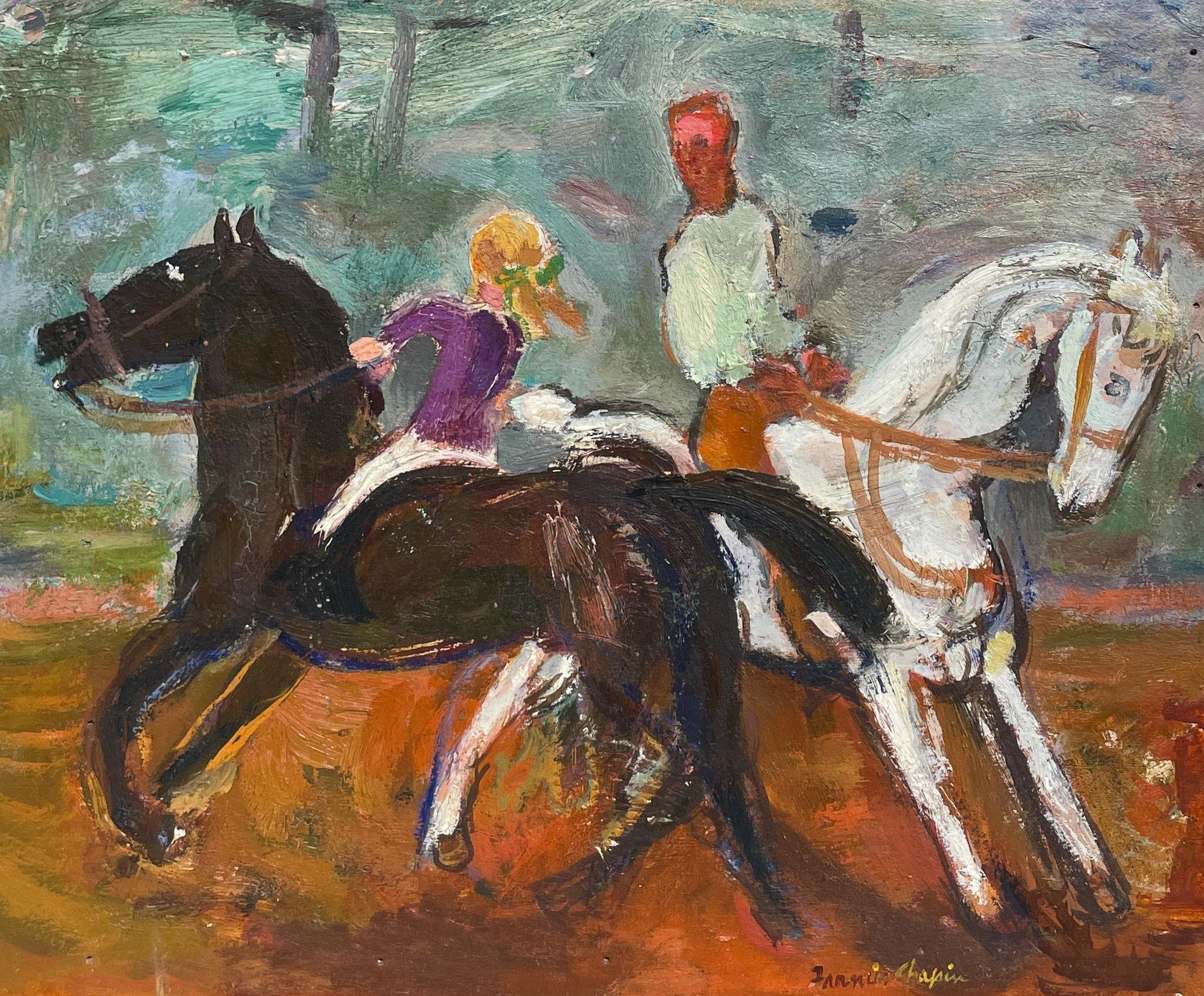A Charming Vintage Horse Riding Lesson Painting w. Young Girl by Francis Chapin For Sale 4