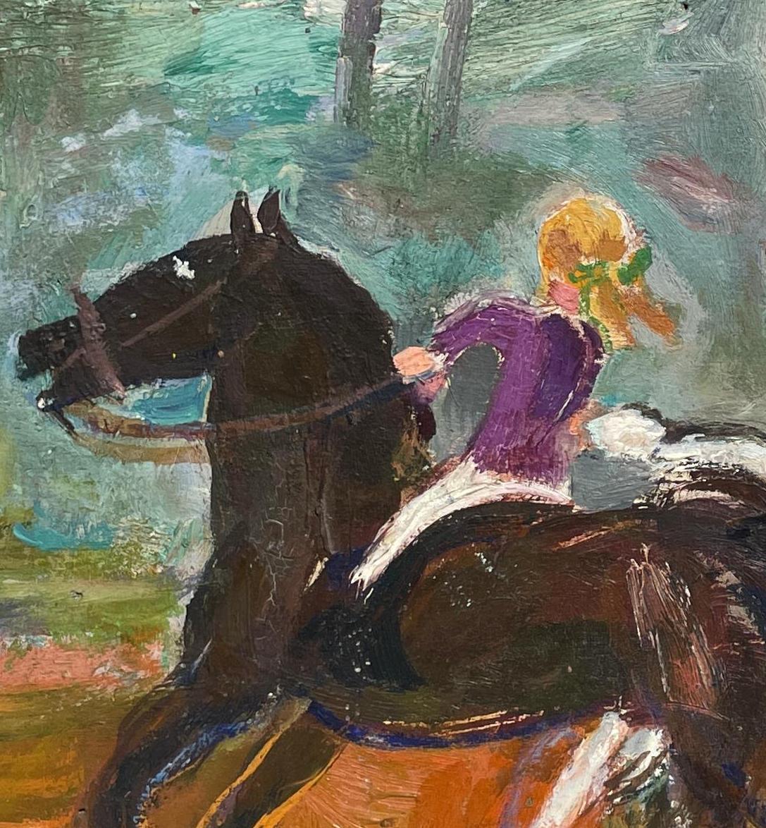 A Charming Vintage Horse Riding Lesson Painting w. Young Girl by Francis Chapin For Sale 5