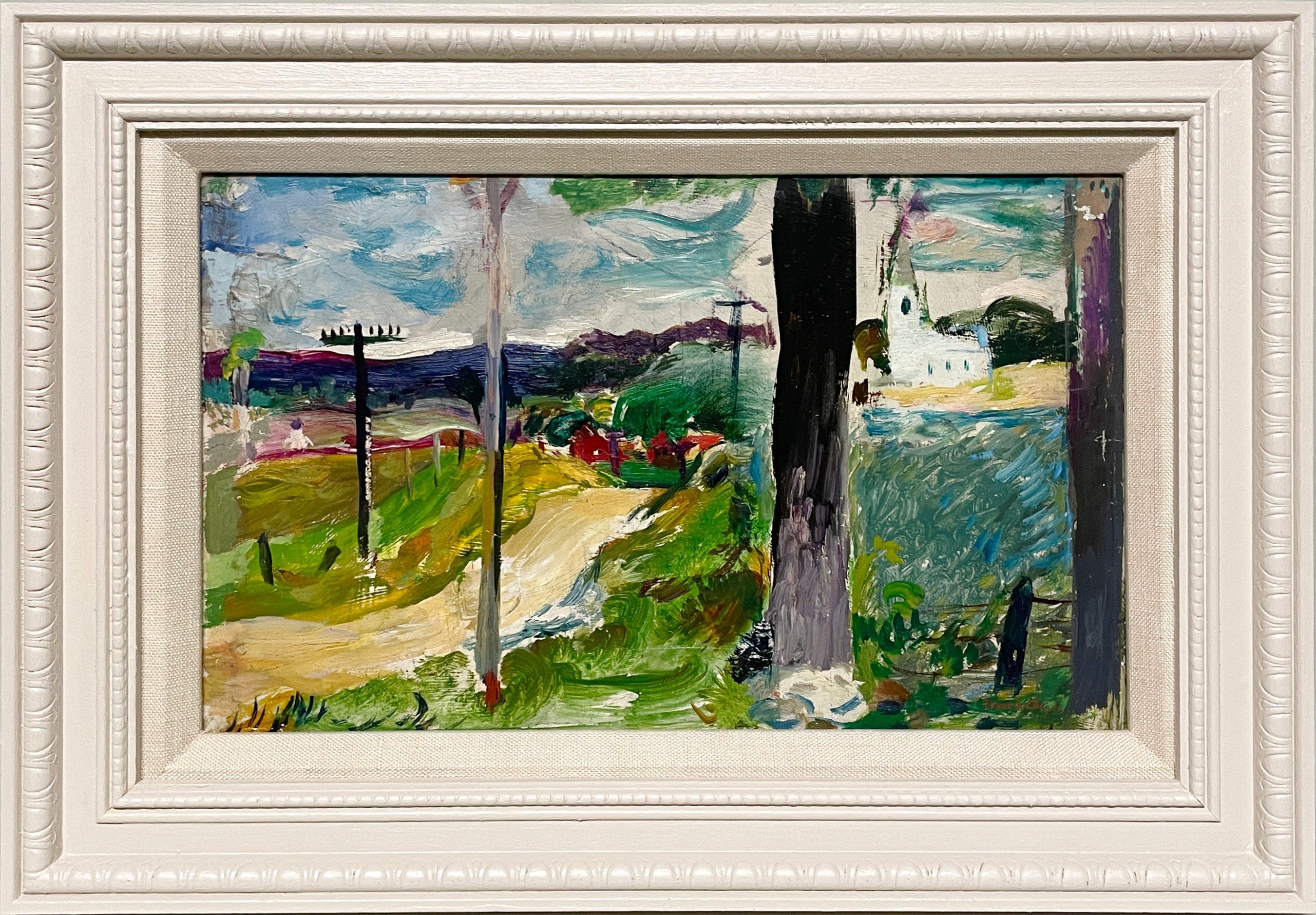 Ein heiteres amerikanisches Landschaftsgemälde aus den 1930er Jahren, "Country Road".