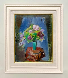 Nature morte joyeuse des années 1950, moderne du milieu du siècle, représentant un bouquet de fleurs coloré