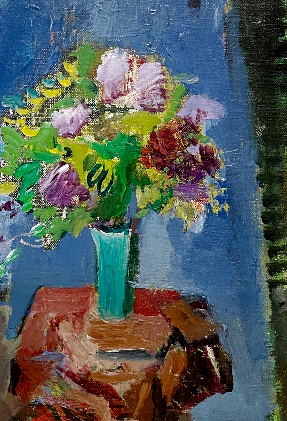 Nature morte joyeuse des années 1950, moderne du milieu du siècle, représentant un bouquet de fleurs coloré en vente 1