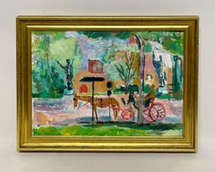 A Cheerful 1950s, Modern City Park Scene with Horse & Carriage, "Rome Street"