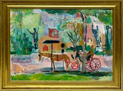 A Cheerful 1950s, Modern City Park Scene with Horse & Carriage, "Rome Street"