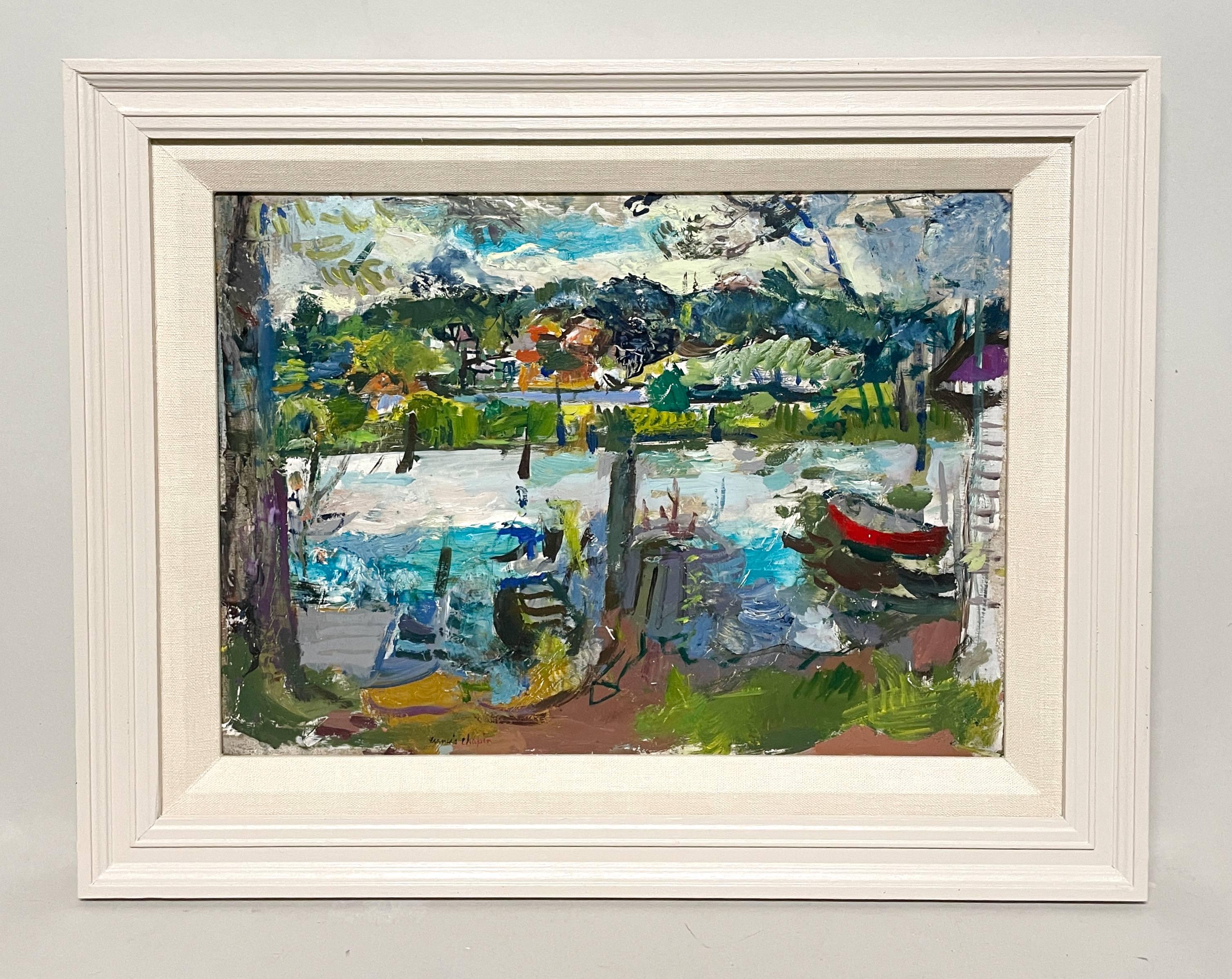 Scène de port colorée de Saugatuck, Michigan, dans les années 1930, par Francis Chapin en vente 1