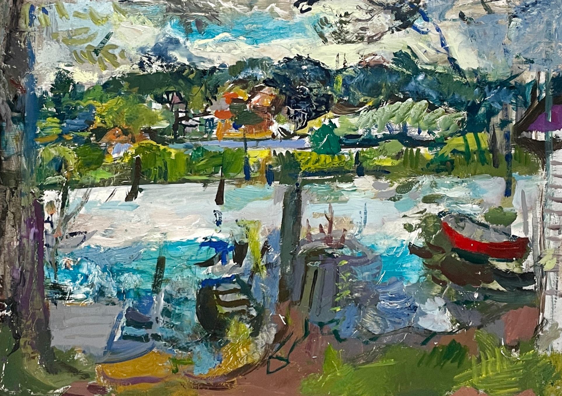 Scène de port colorée de Saugatuck, Michigan, dans les années 1930, par Francis Chapin en vente 3