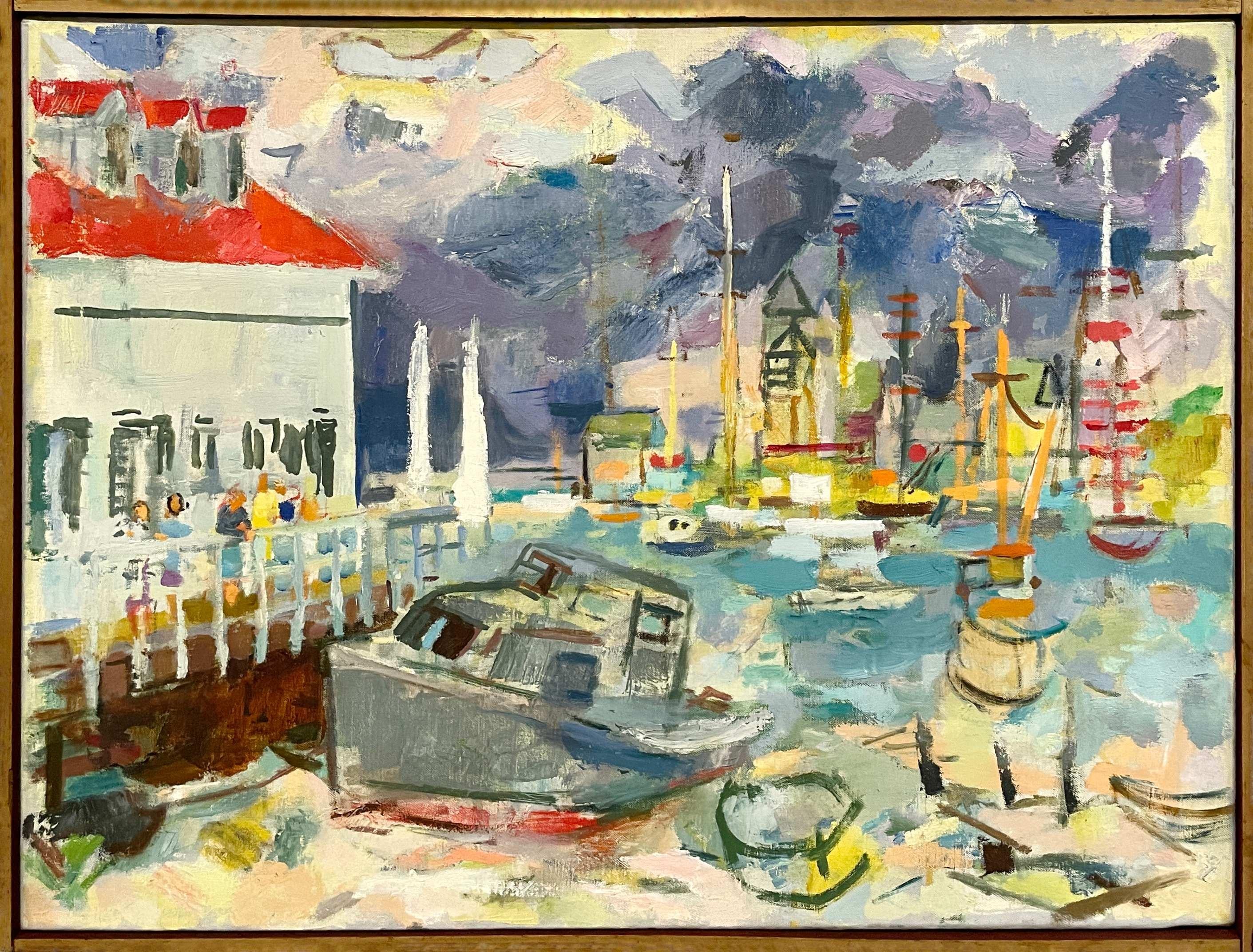 A Colorful 1950s Harbor Scene Depicting Martha's Vineyard by Francis Chapin 1