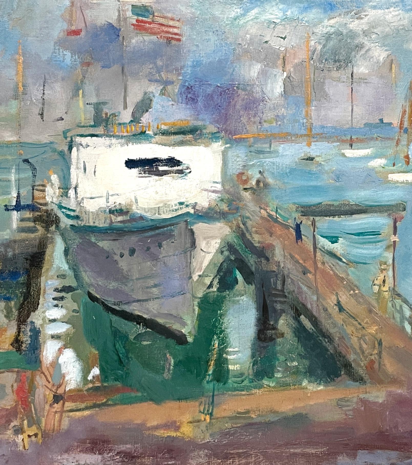 Scène de port colorée de Martha's Vineyard des années 1950 par l'artiste renommé Francis Chapin en vente 2