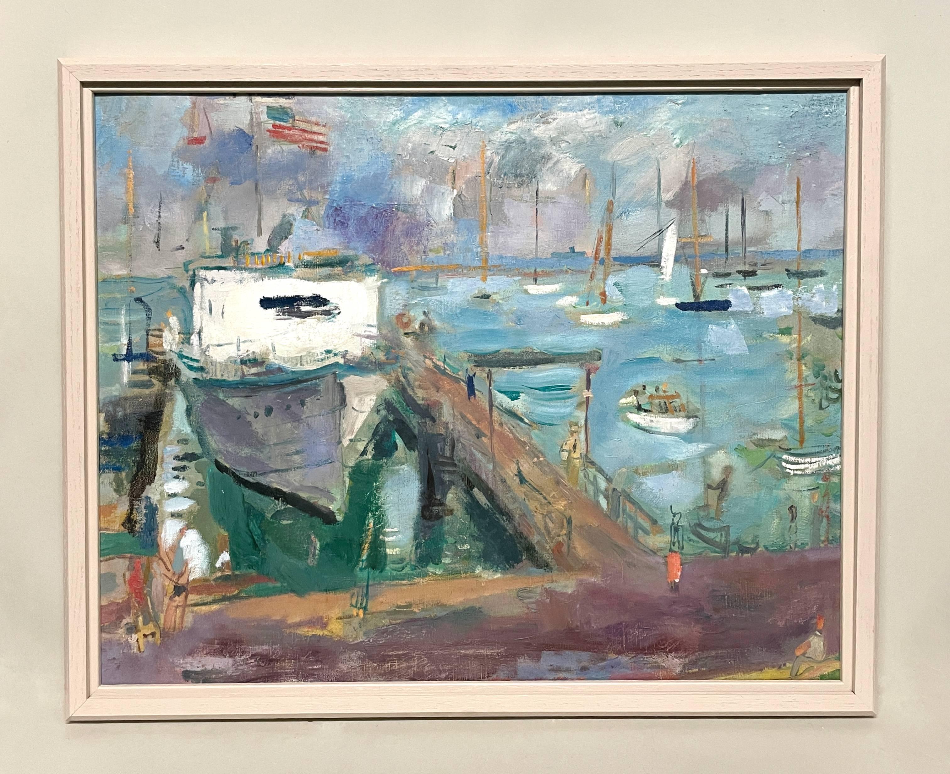 Scène de port colorée de Martha's Vineyard des années 1950 par l'artiste renommé Francis Chapin en vente 4