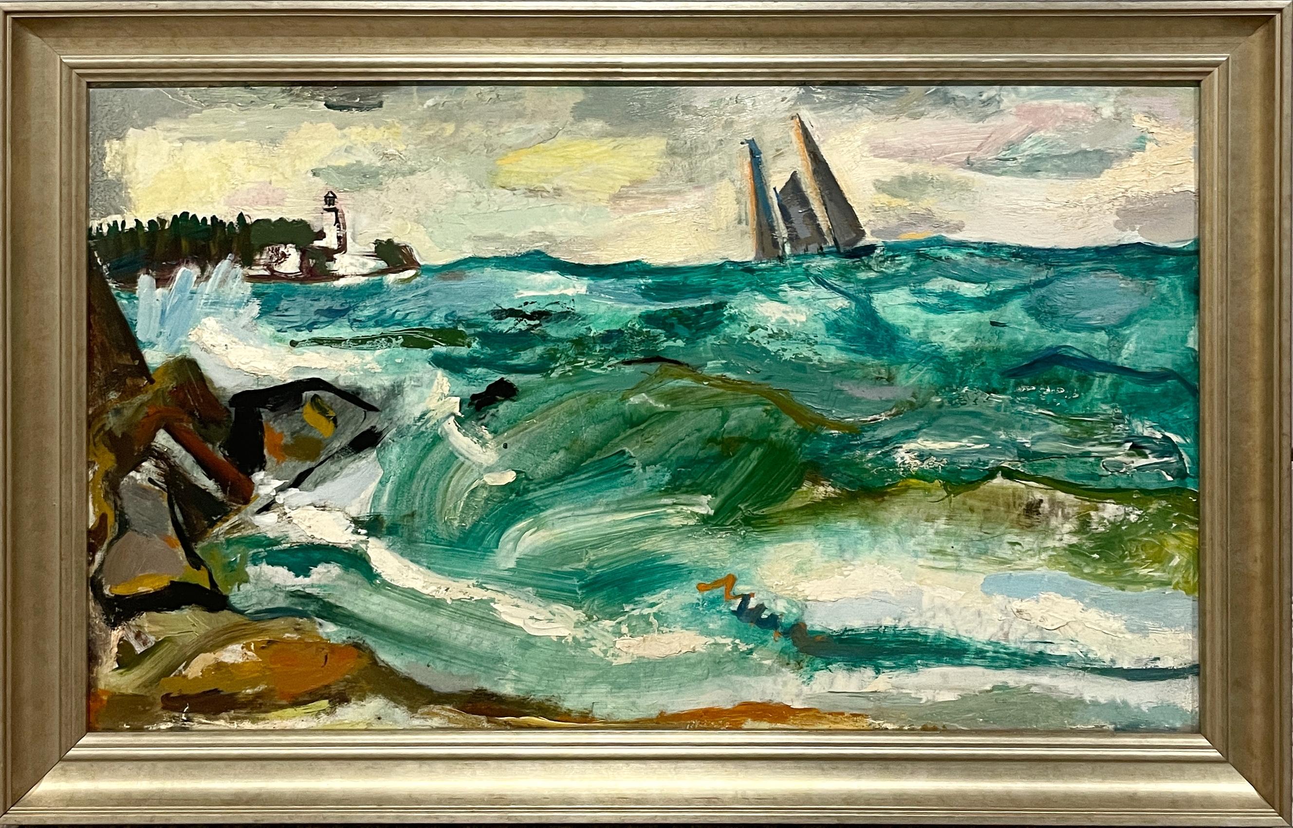 A Colorful, 1950s Modern Painting, Sailing Off the Coast of Martha's Vineyard