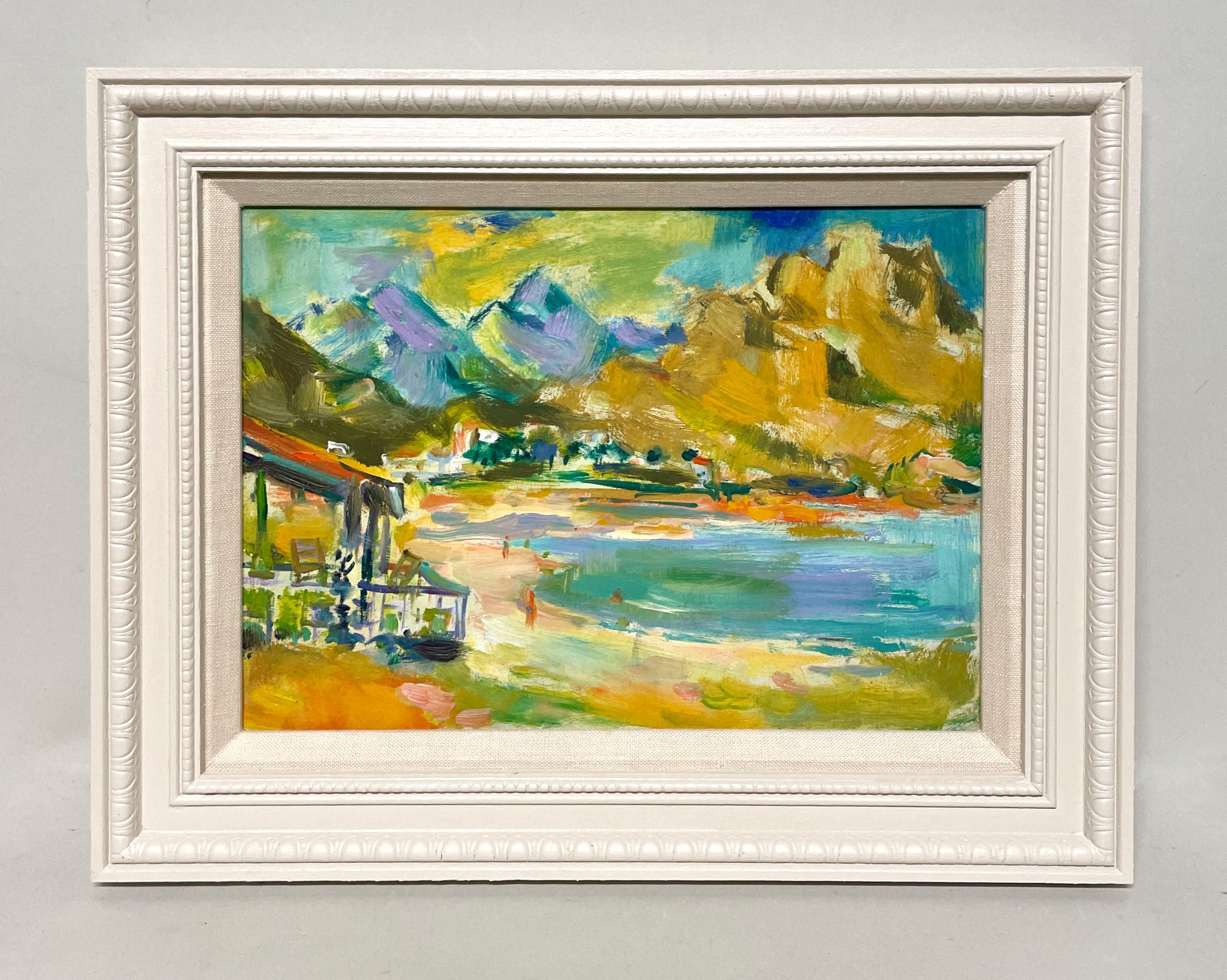 Eine farbenfrohe Bergstrandszene aus den 1950er Jahren von dem berühmten modernen Künstler Francis Chapin im Angebot 1