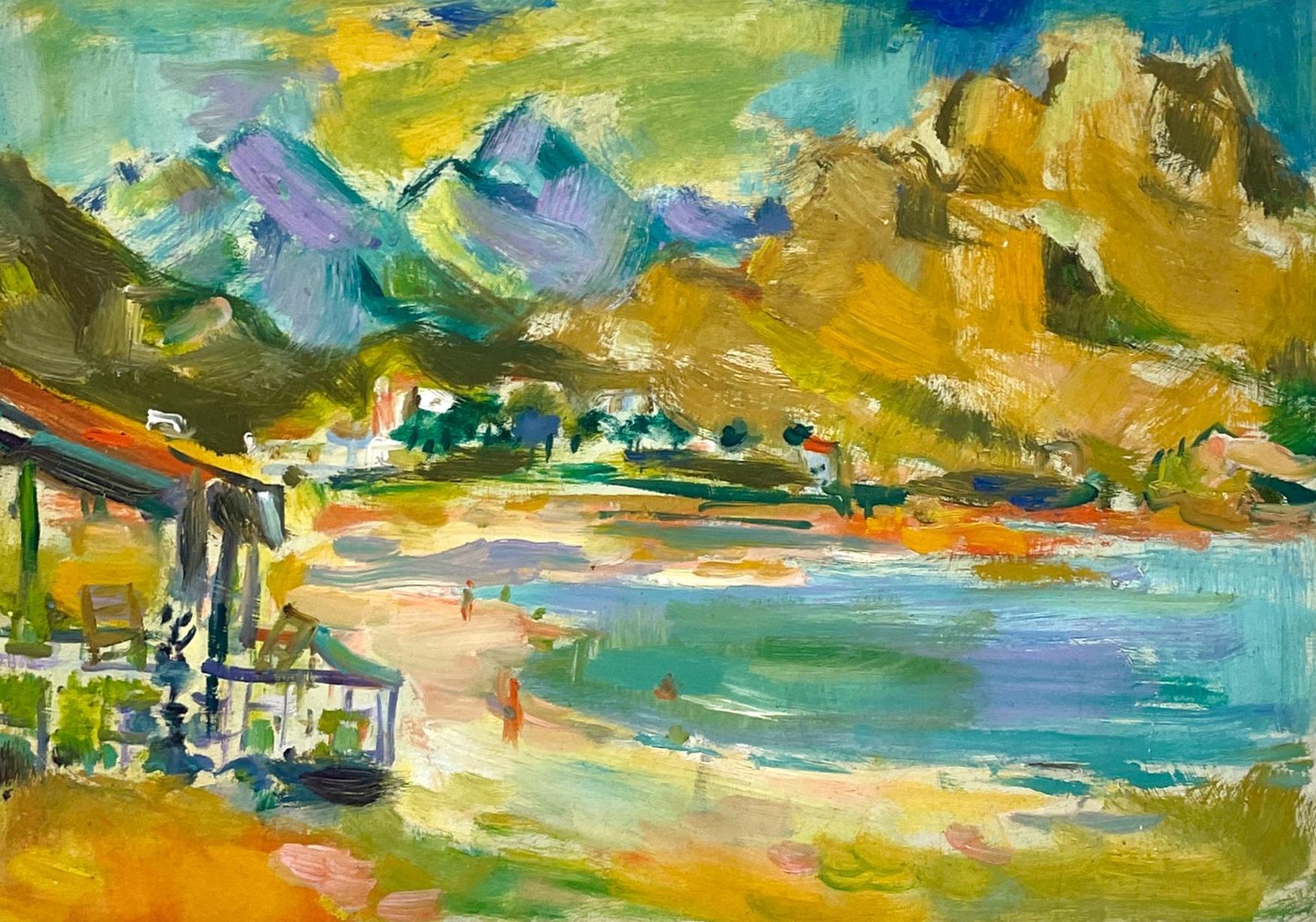 Eine farbenfrohe Bergstrandszene aus den 1950er Jahren von dem berühmten modernen Künstler Francis Chapin im Angebot 2