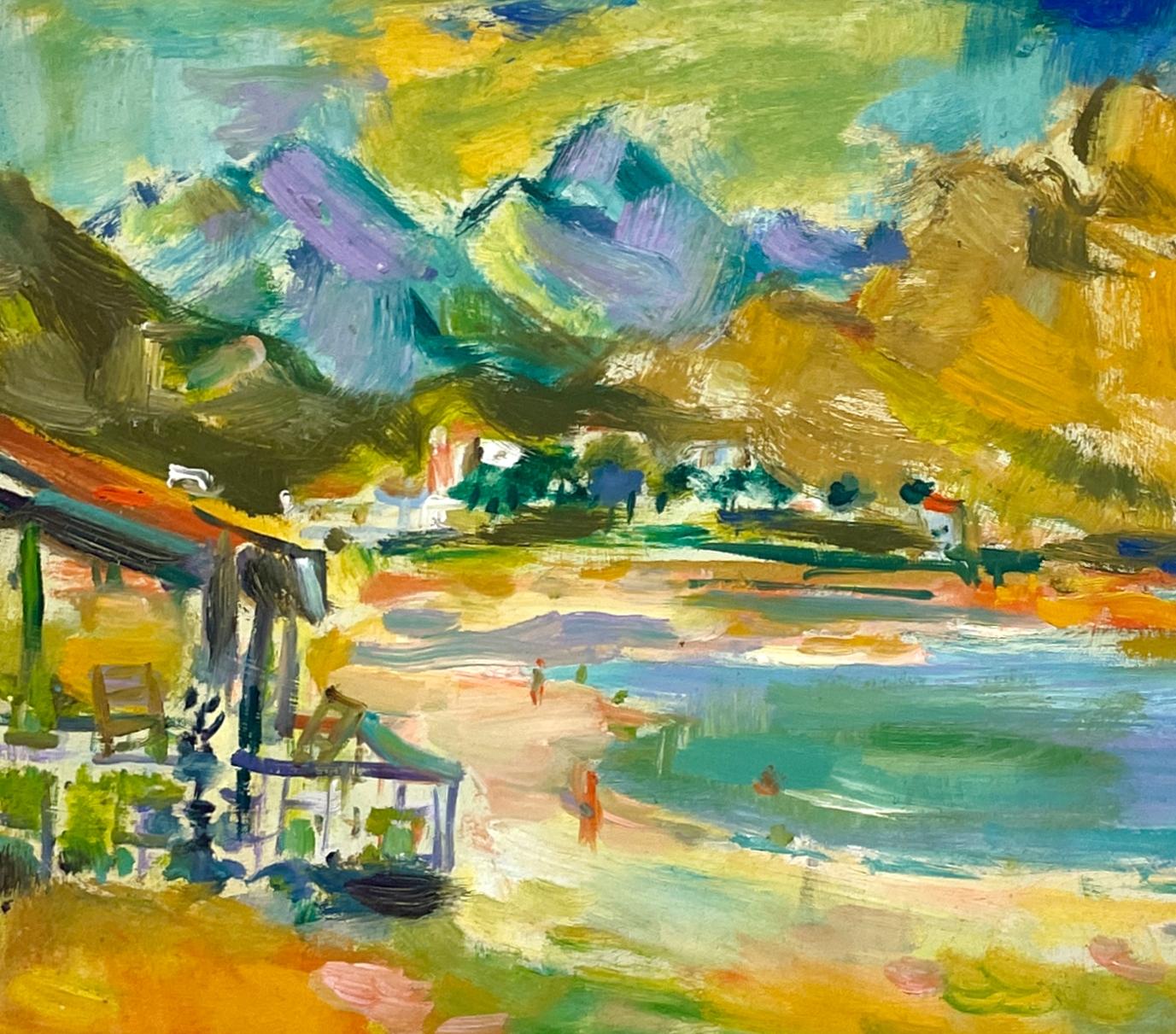 Eine farbenfrohe Bergstrandszene aus den 1950er Jahren von dem berühmten modernen Künstler Francis Chapin im Angebot 3