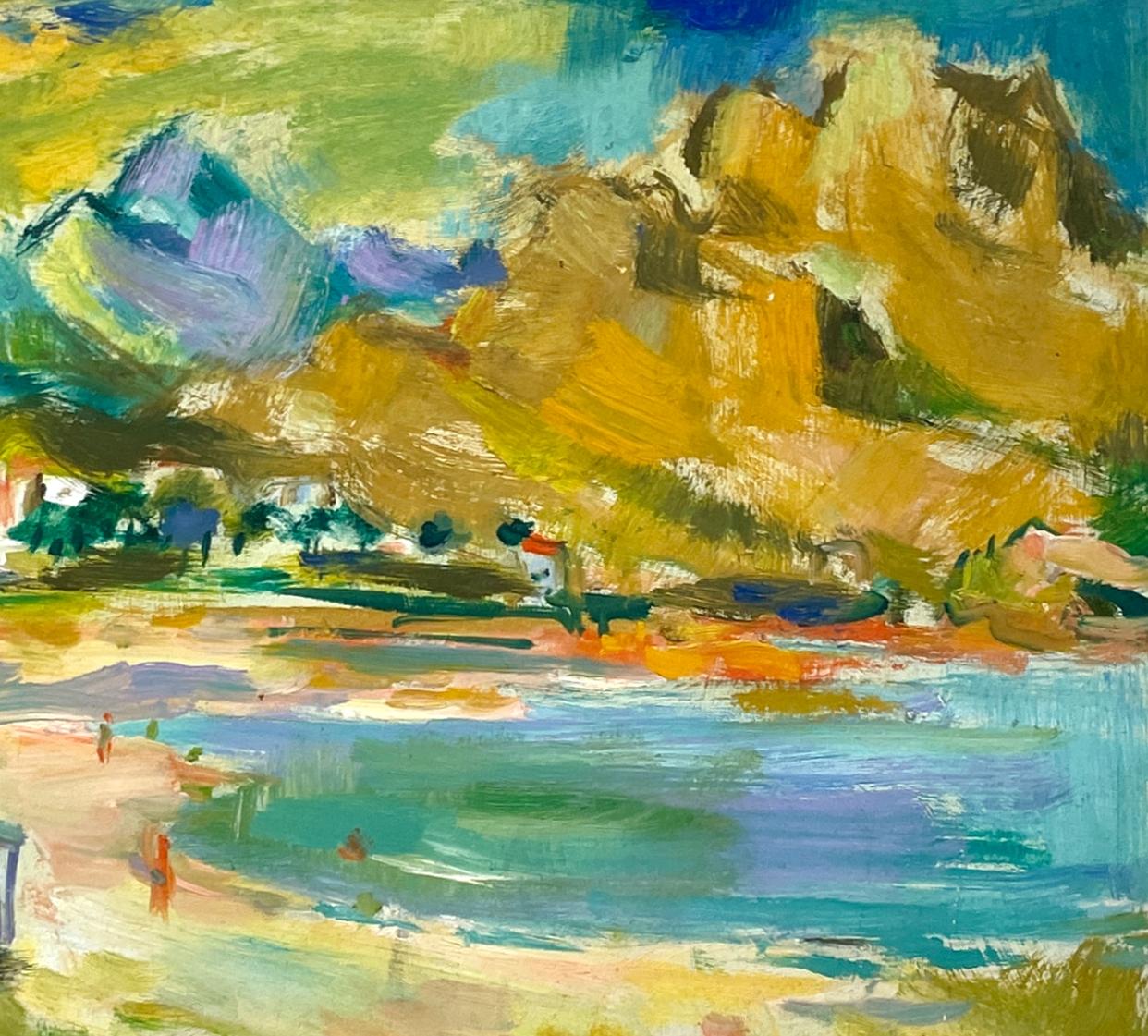 Eine farbenfrohe Bergstrandszene aus den 1950er Jahren von dem berühmten modernen Künstler Francis Chapin im Angebot 4