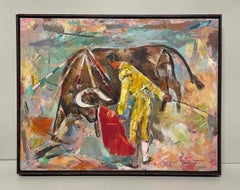 A Colorful 1950s Mid-Century Modern Painting of a Bull Fight by Francis Chapin