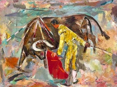 A Colorful 1950s Painting of a Bull Fight by Artist Francis Chapin