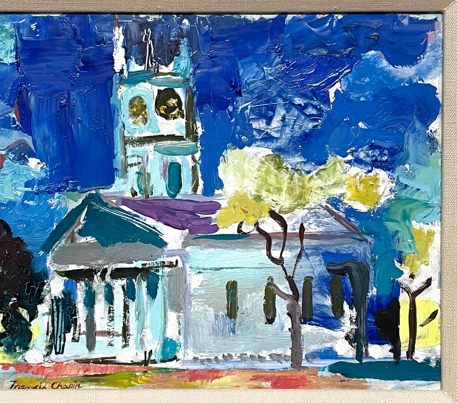 Peinture colorée des années 1950 de Martha's Vineyard, Old Whaling Church, Edgartown en vente 2
