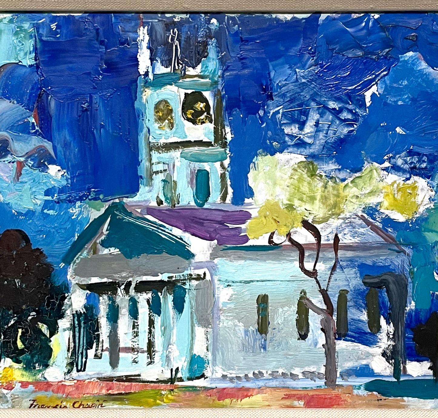 Peinture colorée des années 1950 de Martha's Vineyard, Old Whaling Church, Edgartown en vente 3