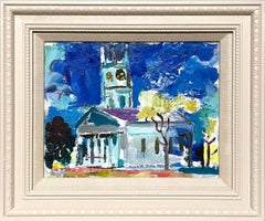 Un dipinto colorato degli anni '50 di Martha's Vineyard, Old Whaling Church, Edgartown